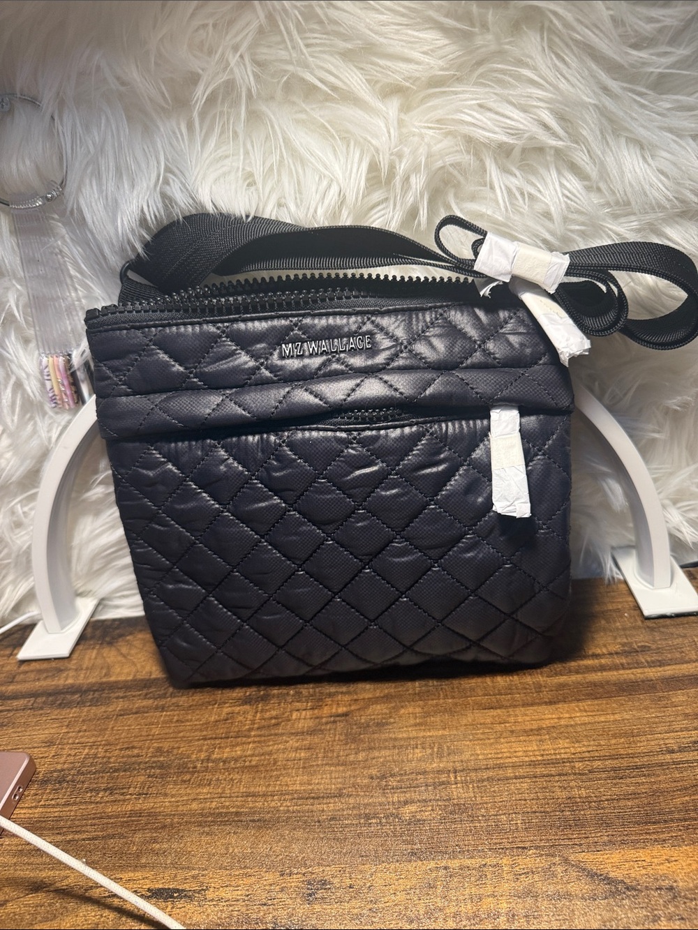 MZ WALLACE Black Quilted Nylon Messenger Crossbody